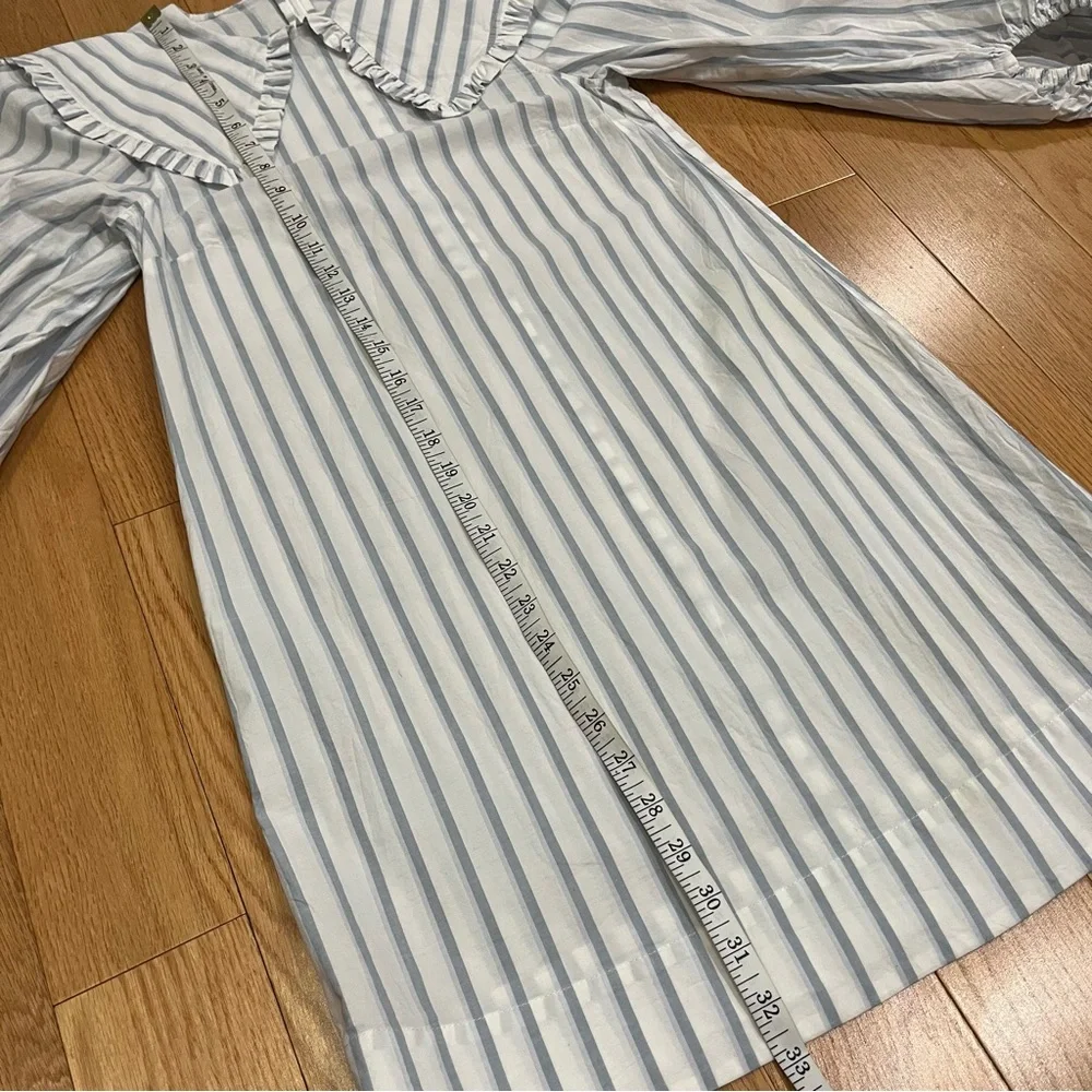 Ganni Blue and White Striped Balloon Sleeve Dress - Picture 9 of 12